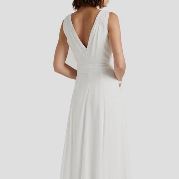 Badgley Mischka Women's White Embellished Printed Crepe De Chine Gown Size 2 - Picture 7 of 10